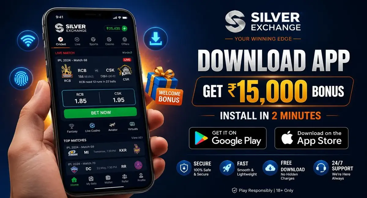Download silverexch app - get ₹15,000 welcome bonus, live cricket betting, and secure mobile access for Android and iOS