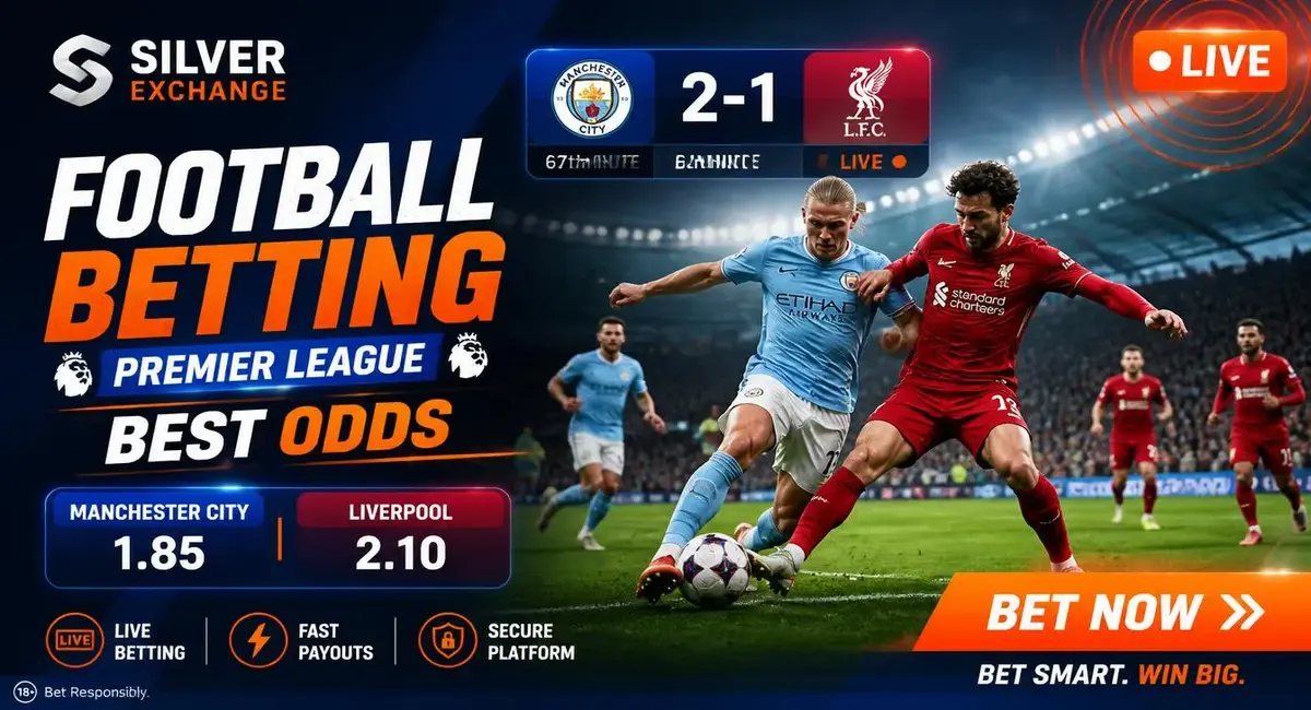Silver Exchange football betting - Premier League live odds Manchester City 1.85 vs Liverpool 2.10 with live score 2-1